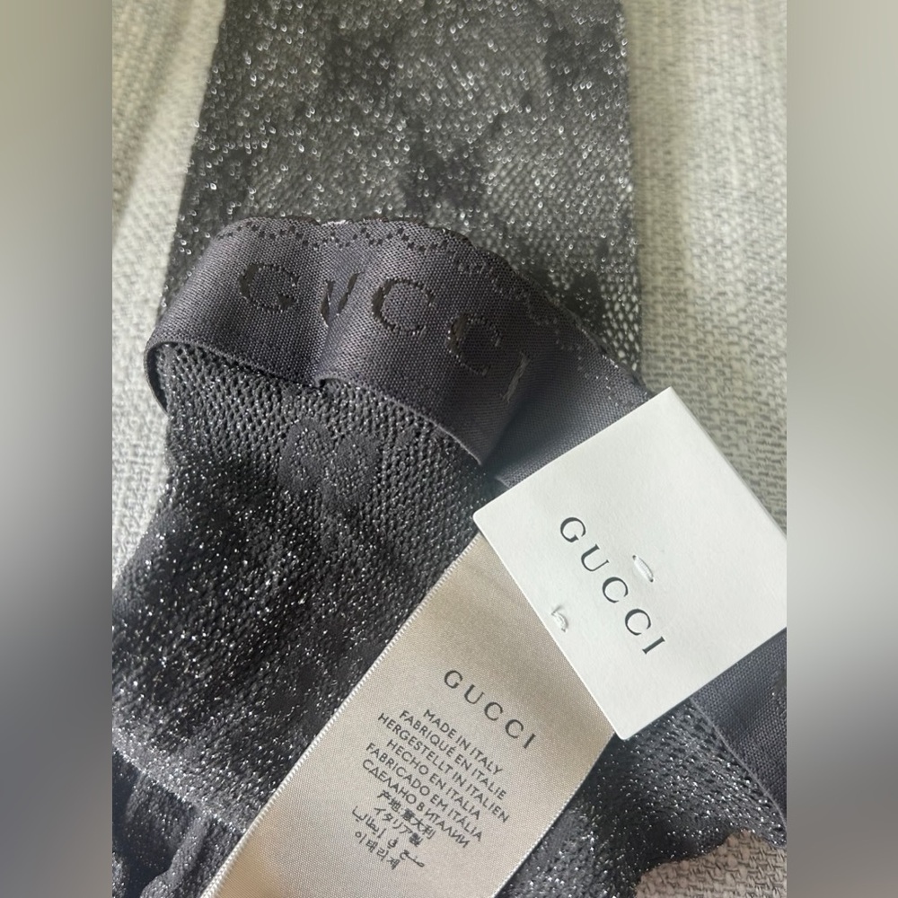 Gucci Grey Lurex Sparkly GG Logo Monogram Tights - Picture 3 of 3